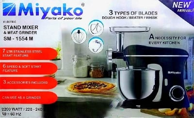 Picture of 7 Liter Miyako Electric Stand Mixer & Meat Grinder 2200Watt | SM-1554 Multicolor