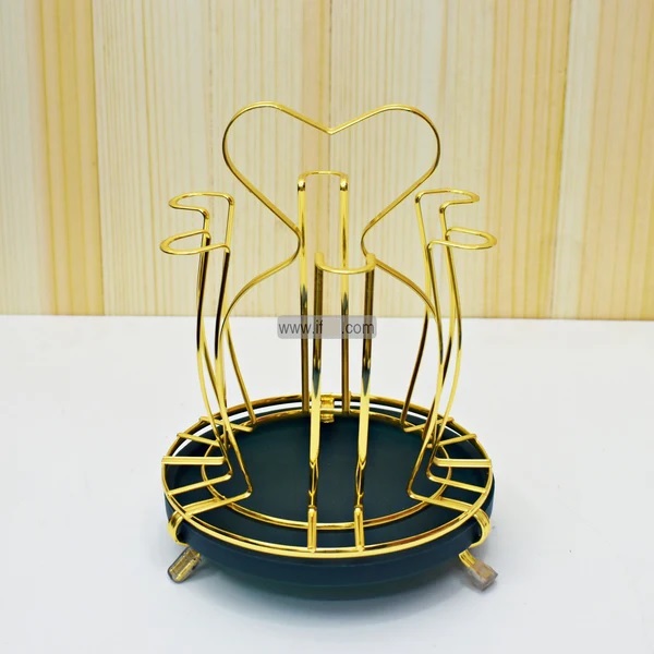 Picture of SS Glass Holder With Drainer, Glass Stand Cup Holder With Water Tray Kitchen Accessories Home Storage Rack For Living & Dinning Room Multicolor