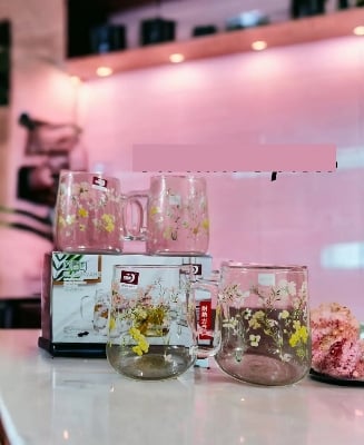 Picture of 4 Pieces 520ml Heat-resistant thickened glass cup with simple large-capacity drinking cup tea cup household transparent cup men and women tea Multicolor