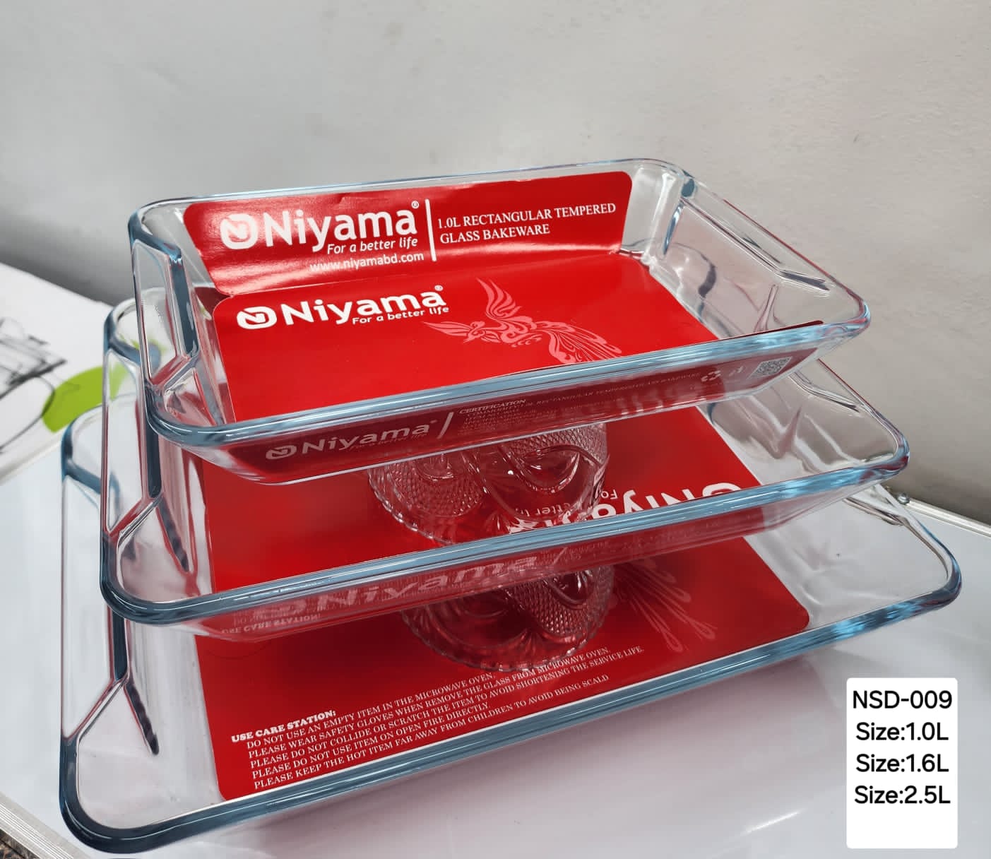 Picture of 3 Pcs Tempered Glass Rectangular Shaped Serving Bowls Set NSD-009 Multicolor