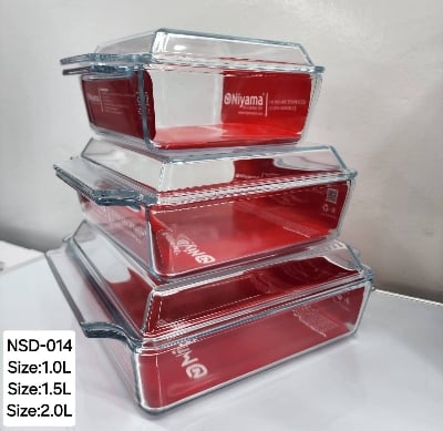 Picture of 3 Pcs Tempered Glass Rectangular Shaped Casserole Set with Lid NSD-014 Multicolor