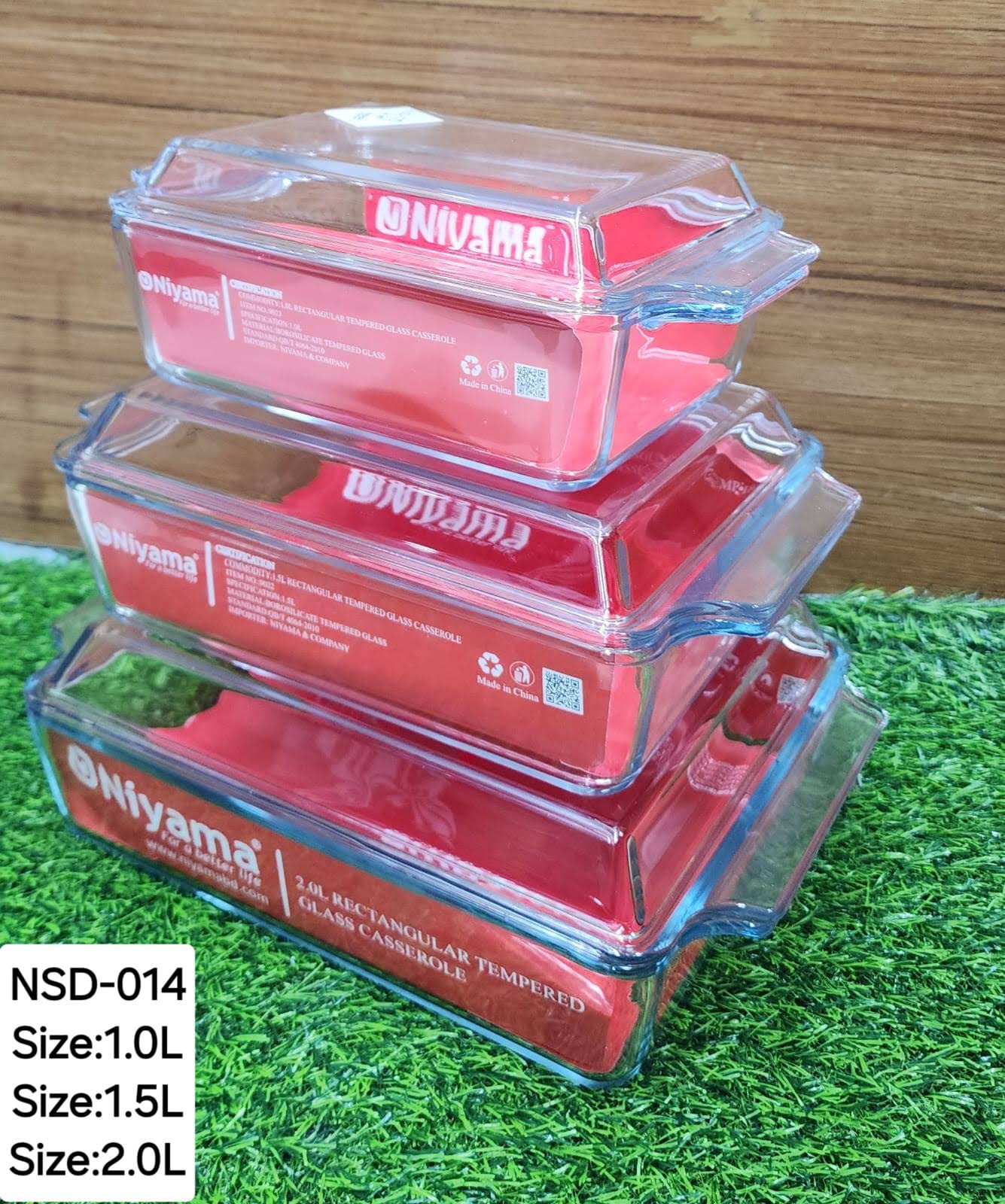 Picture of 3 Pcs Tempered Glass Rectangular Shaped Casserole Set with Lid NSD-014 Multicolor