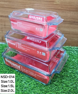 Picture of 3 Pcs Tempered Glass Rectangular Shaped Casserole Set with Lid NSD-014 Multicolor