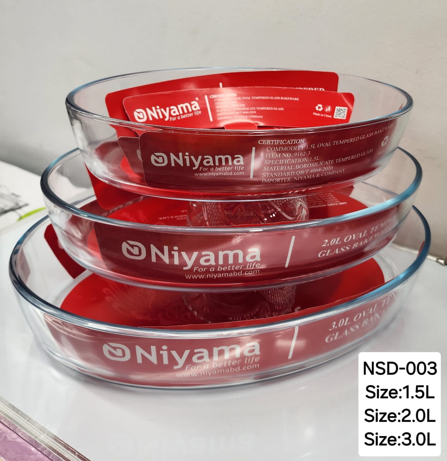 Picture of 3 Pcs Tempered Glass Oval Shaped Serving Bowls Set NSD-003 Multicolor