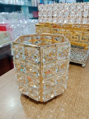Picture of Crystal Makeup Brushes Liner Mascara Holder Organizer Hexagon  Design Cosmetics Tools Container Comb Holder Pen Pencil Holder Storage Holder for Home Dressing Table and Birthday Gift Multicolor