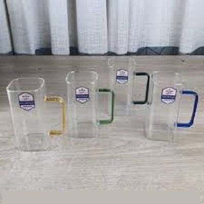 Picture of 4 Pieces Borosilicate Glass Coffee Mug with Colored Handle 400ML GPB306-2/L4C Multicolor