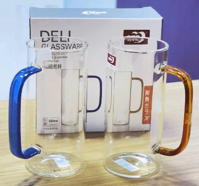 Picture of 4 Pieces Borosilicate 380ML Glass Coffee Mug with Colored Handle GPB31-380/L4 Multicolor