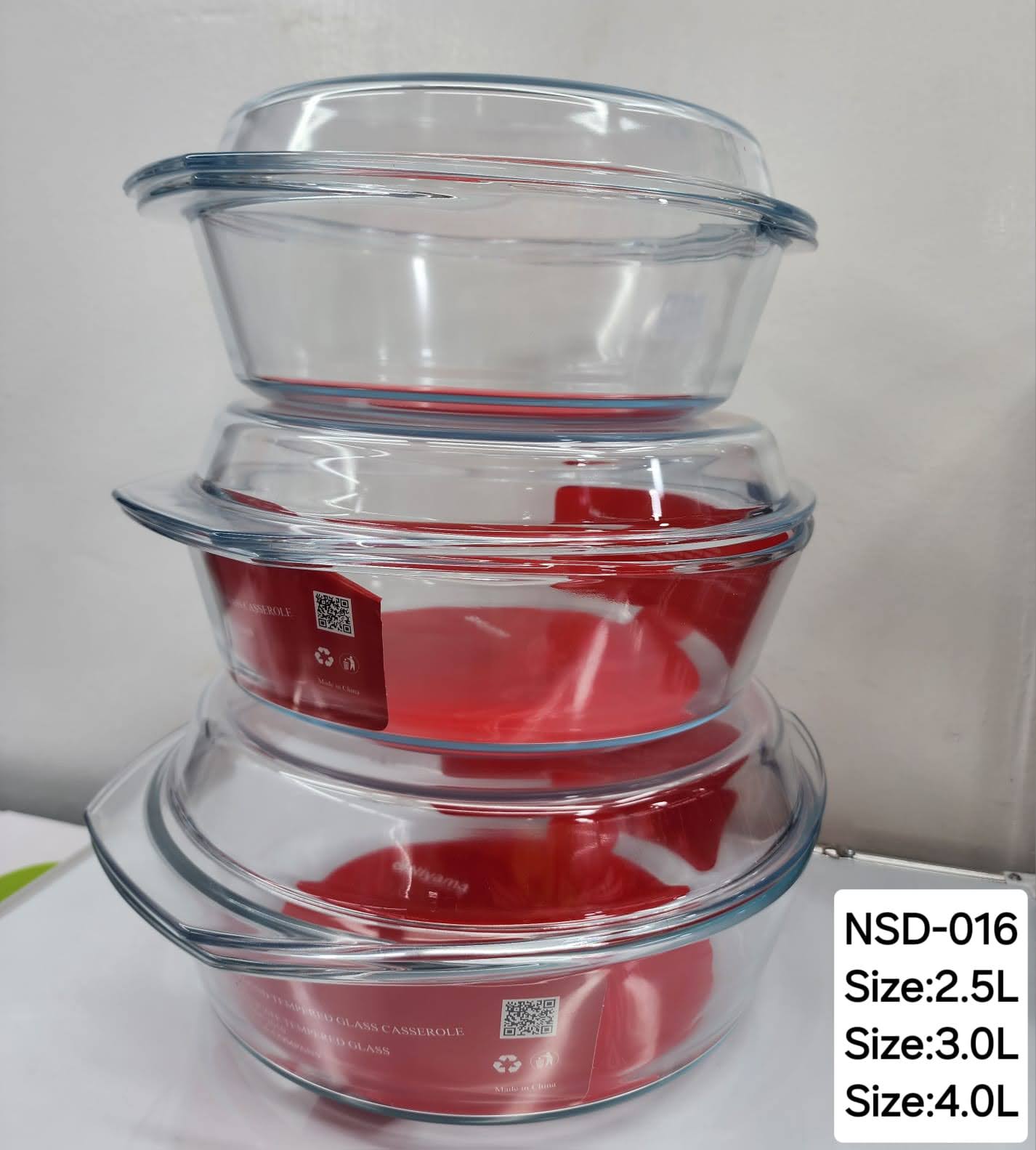 Picture of 3 Pcs Tempered Glass Round Shaped Casserole Set with Lid NSD-016 Multicolor