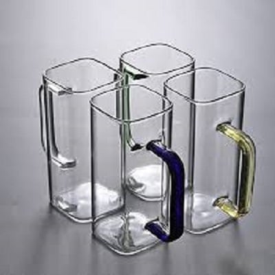 Picture of 4 Pieces 400ML Borosilicate Glass Coffee Mug with Colored Handle GPB306-2/L4C Multicolor