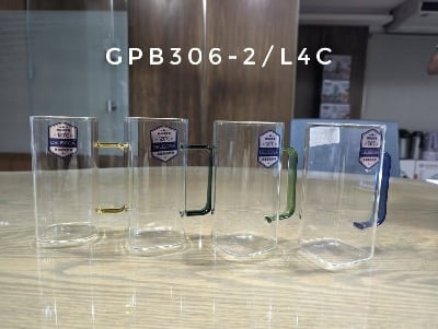 Picture of 4 Pieces 400ML Borosilicate Glass Coffee Mug with Colored Handle GPB306-2/L4C Multicolor
