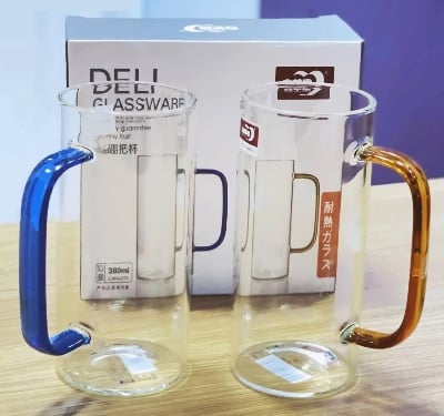 Picture of 4 Pieces Borosilicate Glass Coffee Mug with Colored Handle 380ML GPB31-380/L4 Multicolor