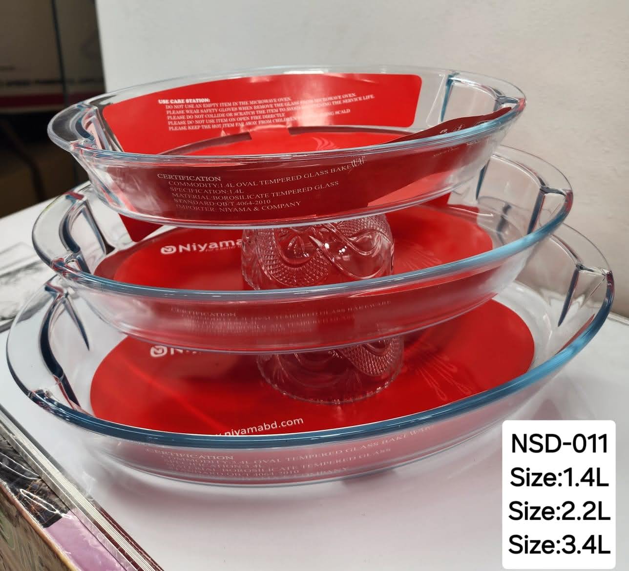Picture of 3 Pcs Tempered Glass Oval Shaped Serving Bowls Set NSD-011 Multicolor