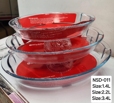 Picture of 3 Pcs Tempered Glass Oval Shaped Serving Bowls Set NSD-011 Multicolor