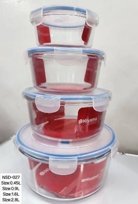 Picture of 4 pcs Set Microwave Oven Heating Lunch Box Healthy Glass Food Container with Lid NSD-027 Multicolor