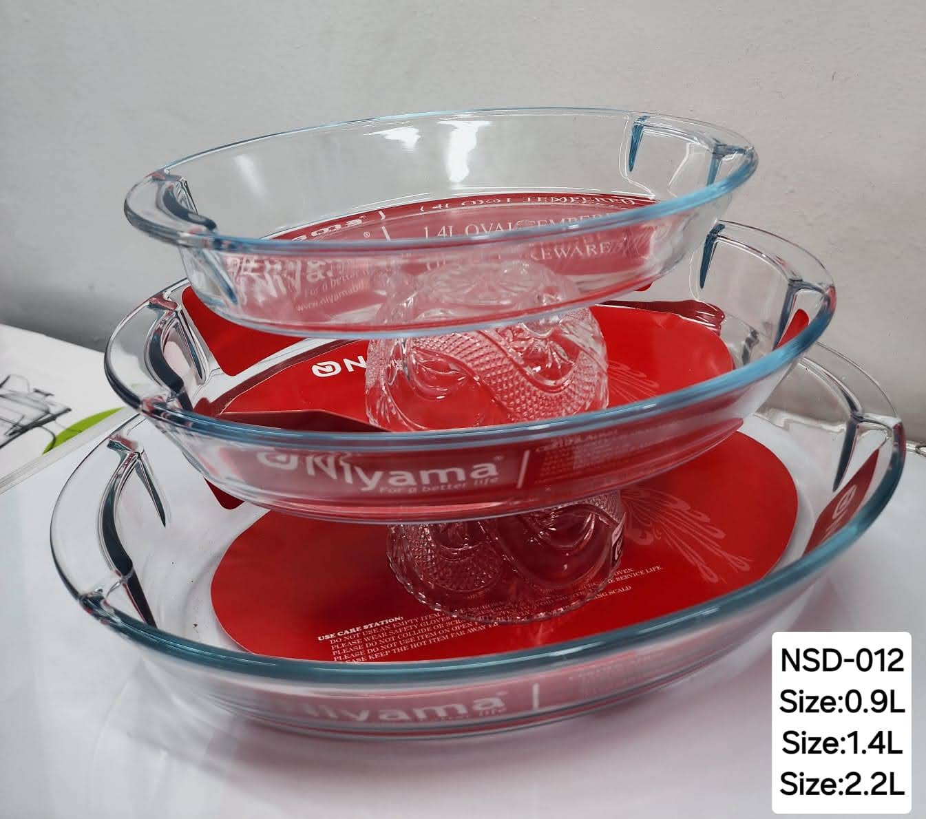 Picture of 3 Pcs Tempered Glass Oval Shaped Serving Bowls Set NSD-012 Multicolor