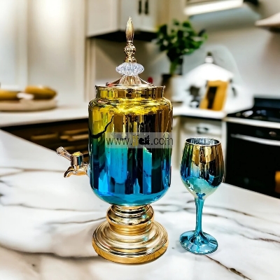 Picture of 7 Pcs Golden Glass Juice Dispenser & Glass Set Multicolor