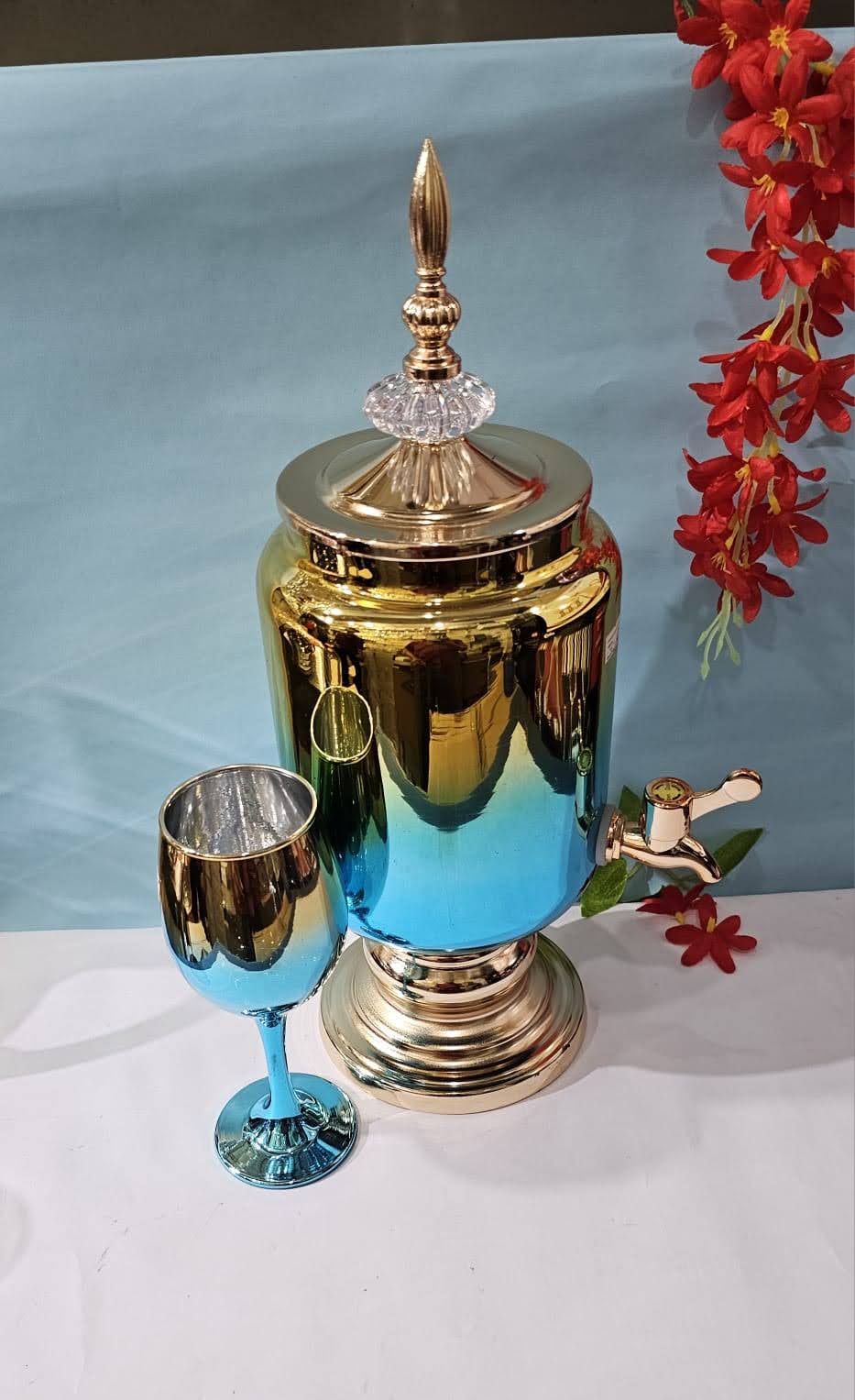 Picture of 7 Pcs Golden Glass Juice Dispenser & Glass Set Multicolor
