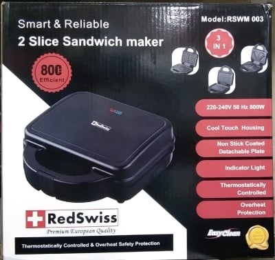 Picture of RedSwiss 3 In 1 Sandwich Maker RSWM-003 with Sandwich Plate, Grill Plate & Waffle Plate Multicolor