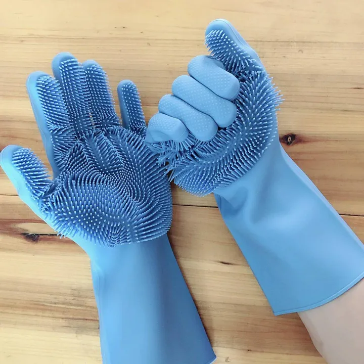 Picture of High Quality Silicone Dish Washing Kitchen Hand Gloves Multi color Multicolor