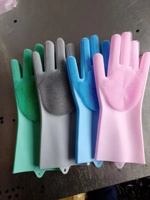 Picture of High Quality Silicone Dish Washing Kitchen Hand Gloves Multi color Multicolor