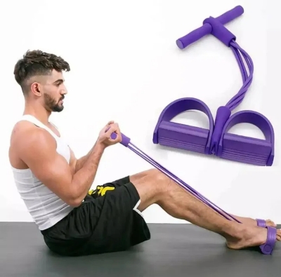 Picture of Tension Rope 4 Tube Puller Pedal Ankle Abdominal Exerciser Fitness Elastic Sit Up Pull Rope Home Gym Sport Training Equipment Multicolor