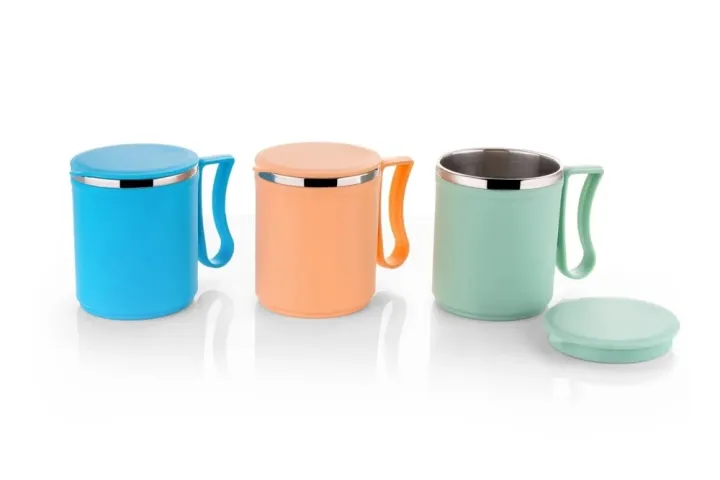 Picture of 1pcs Coffee Mug with Stainless Steel for Tea Milk Mug Inner Stylist Double Wall Cup for Home Office Restaurant Use Gift Hot mug Stainless steel inner Multicolor