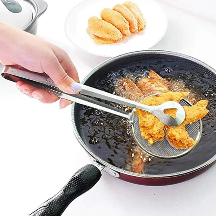 Picture of Kitchen Multi-purpose Filter Spoon Tongs Fried Food Strainer Clamp Colander Tool Silver