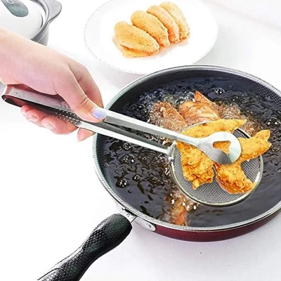 Picture of Kitchen Multi-purpose Filter Spoon Tongs Fried Food Strainer Clamp Colander Tool Silver