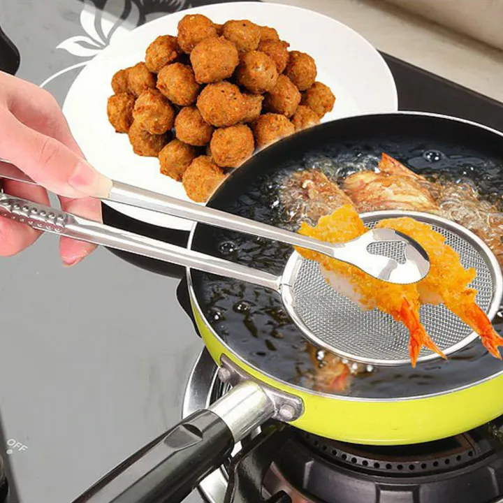 Picture of Kitchen Multi-purpose Filter Spoon Tongs Fried Food Strainer Clamp Colander Tool Silver