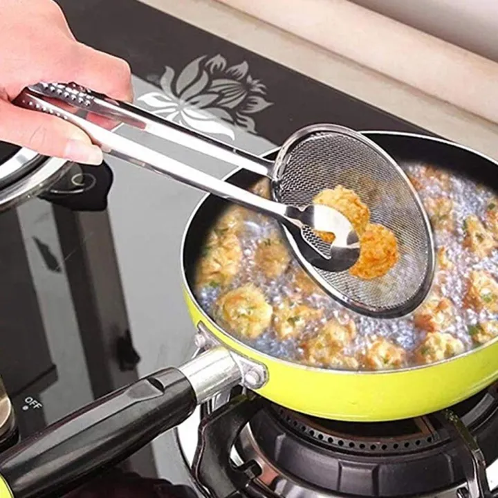 Picture of Kitchen Multi-purpose Filter Spoon Tongs Fried Food Strainer Clamp Colander Tool Silver