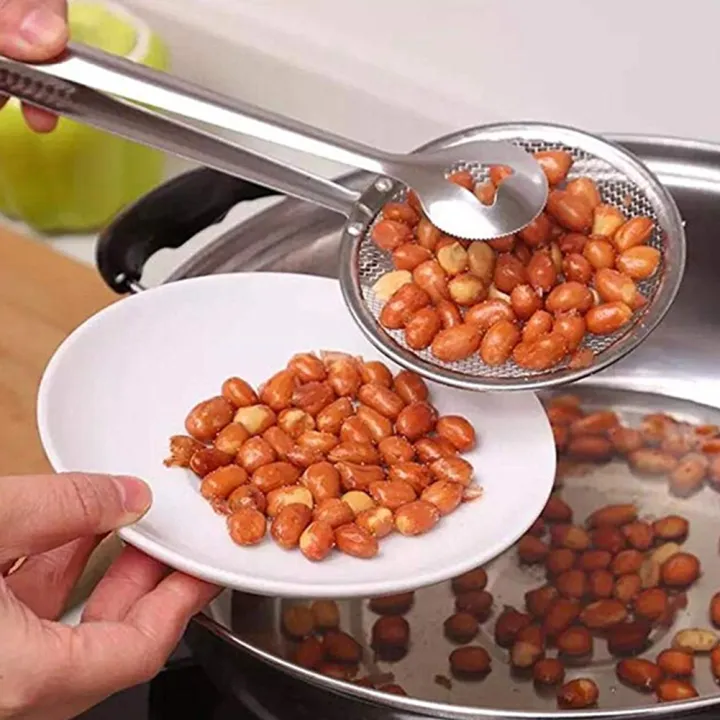 Picture of Kitchen Multi-purpose Filter Spoon Tongs Fried Food Strainer Clamp Colander Tool Silver