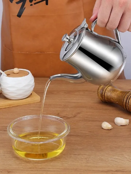 Picture of Stainless Steel Oil Pot Or Use As Tea Kettle Strainer Container Jug-500ml Silver