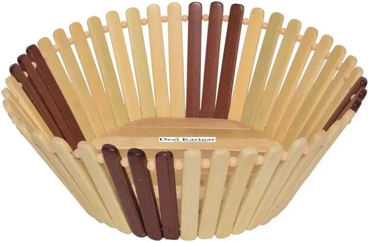 Picture of Durable wooden fruits basket large size for kitchen and dining use Multicolor