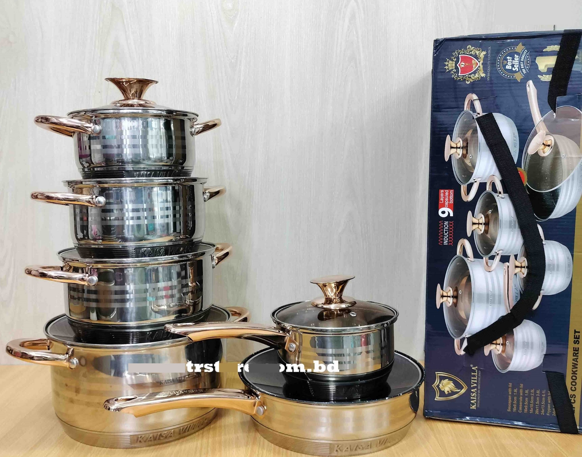 Picture of Kaisa Villa 12 Pcs Stainless Steel Cookware Set with Lid INDUCTION KV-6618 Multicolor