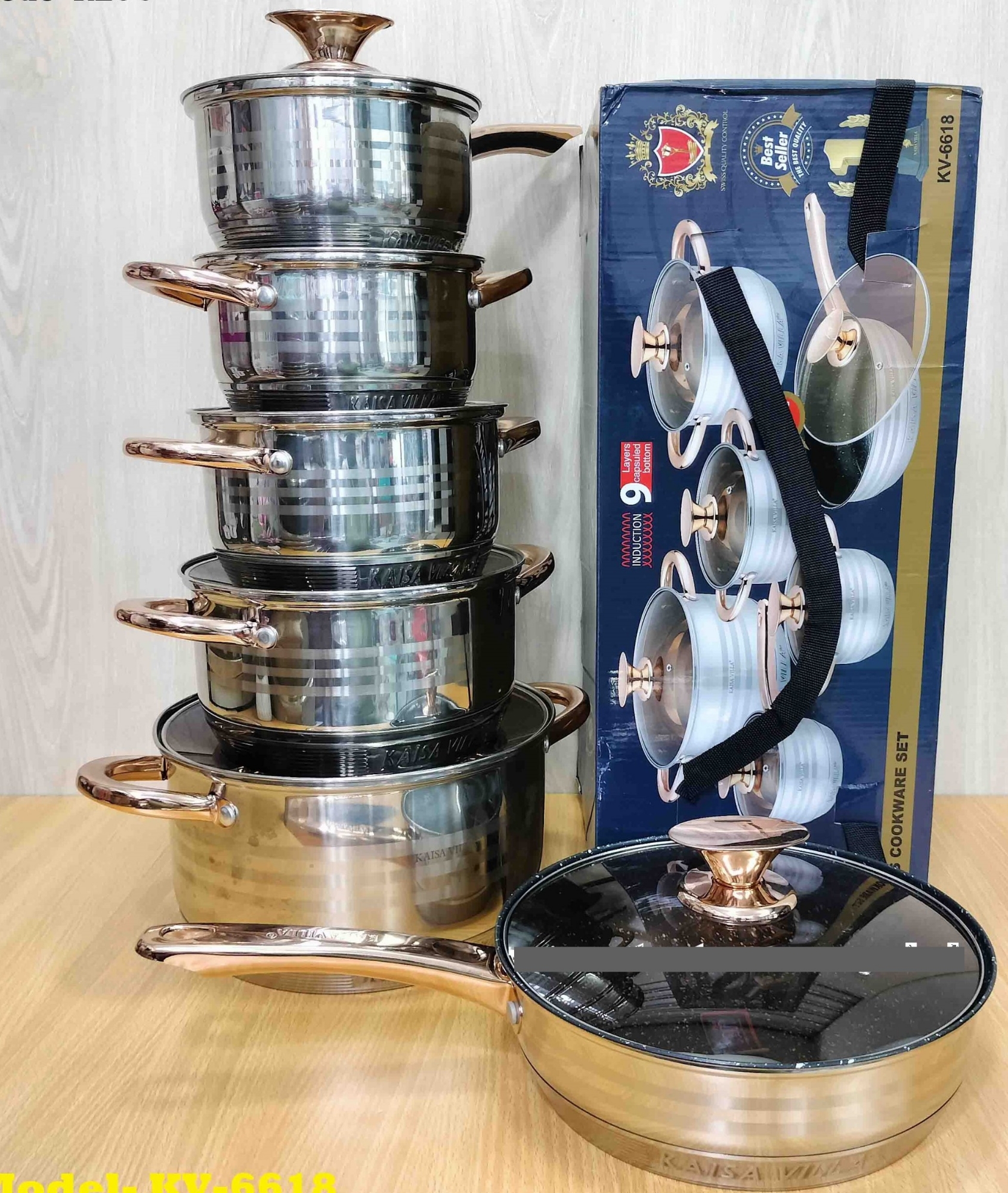 Picture of Kaisa Villa 12 Pcs Stainless Steel Cookware Set with Lid INDUCTION KV-6618 Multicolor
