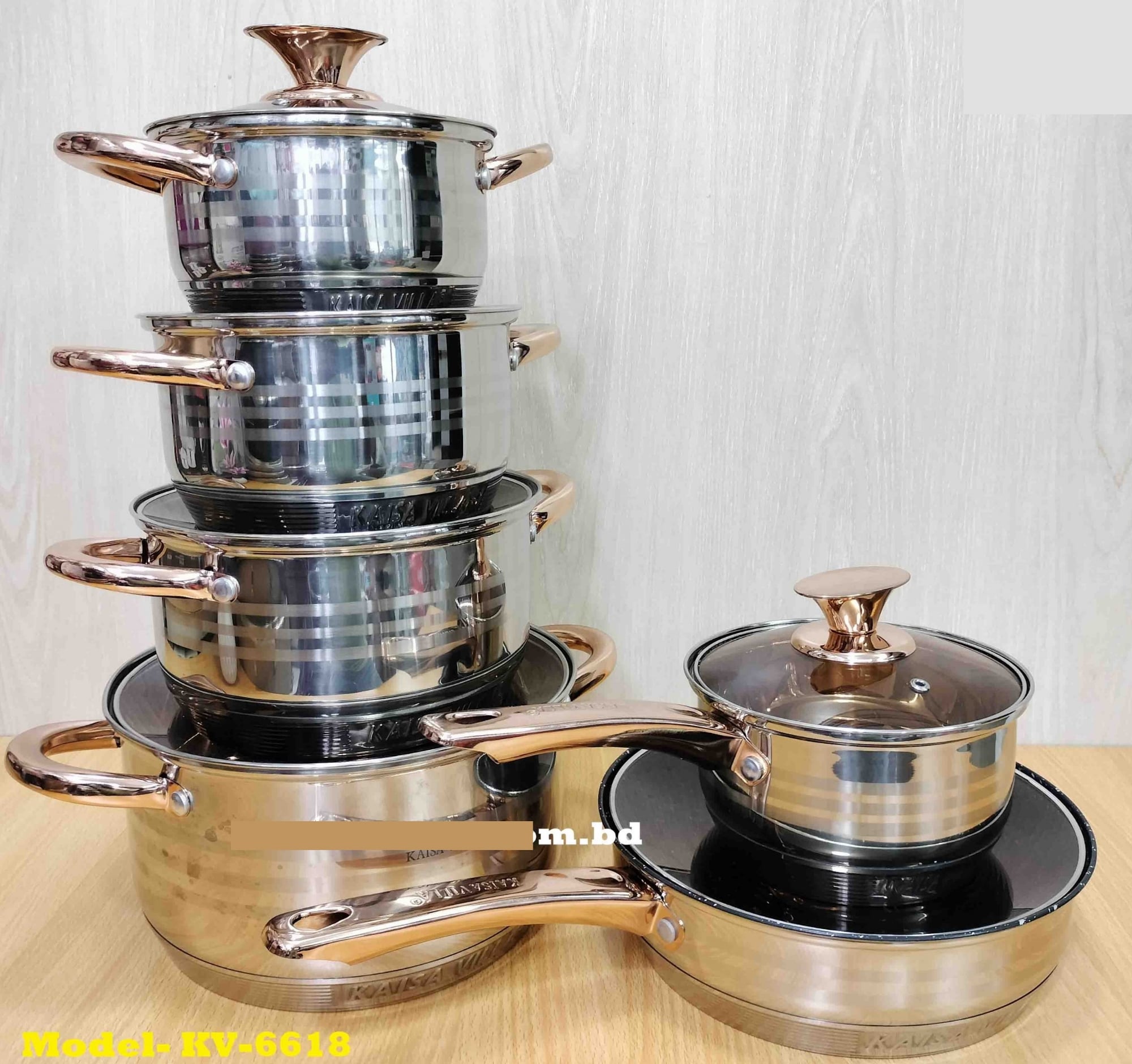Picture of Kaisa Villa 12 Pcs Stainless Steel Cookware Set with Lid INDUCTION KV-6618 Multicolor