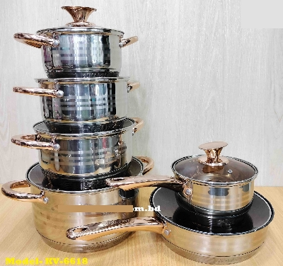 Picture of Kaisa Villa 12 Pcs Stainless Steel Cookware Set with Lid INDUCTION KV-6618 Multicolor
