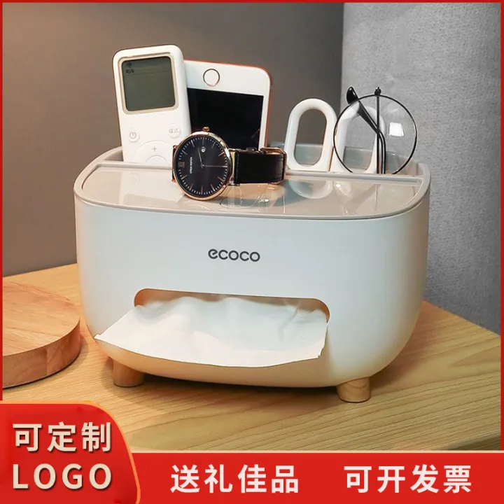 Picture of Tissue Box Cover Holder with Storage, Napkin Tissue Box, Multi-Function Tissue Box ABS Material Storage Organizer Multicolor