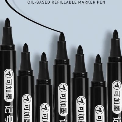 Picture of 12 Pieces Refillable Permanent Marker Pen Black
