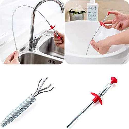Picture of Drain Opener Cleaner Sticks Clog Remover Cleaning Tools, Drain Snake Spring Pipe Dredging Tools Household Hair Cleaner for Kitchen Sink 