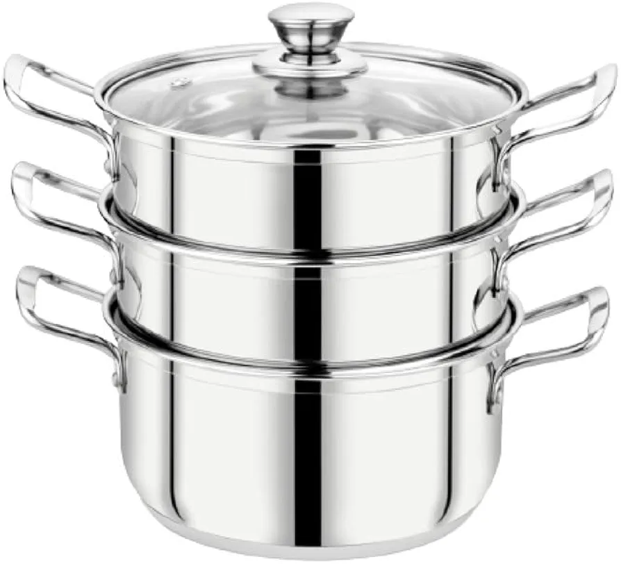 Picture of 24cm Maxfresh Stainless Steel Steamer/Modak/Momo Maker with See through Lid, (24cm x 3 tier),Silver Silver
