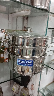 Picture of 24cm Maxfresh Stainless Steel Steamer/Modak/Momo Maker with See through Lid, (24cm x 3 tier),Silver Silver