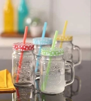 Picture of 1PC Serve Refreshing Drinks In Mason Jars With Handle Colorful Lid With Reusable Straw MULTI-COLOR Multicolor