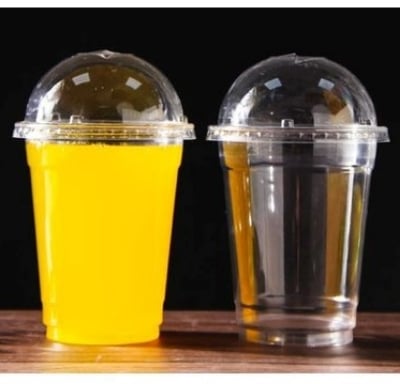 Picture of 50PCS One time Plastic Juice Glass OR Cake jar 350 Ml With Lid Multicolor50PCS