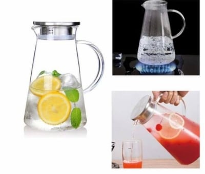 Picture of 1PC Deli 1.5L Water Jug Pot, Stainless Steel Air Tight Cap,Transparent Borosilicate Glass Multicolor,1L-2L