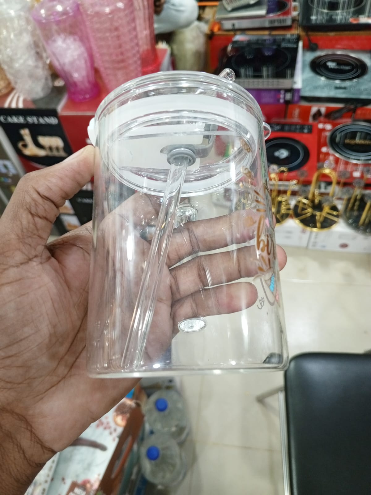 Picture of 1 Happy Birthday Premium Jar Mug- Elegant Glass Container for Storage, Preservation and Decor, Airtight Lid, Versatile and Stylish Jar, Milkshake, Coffee & Juice Jar with Straw Multicolor
