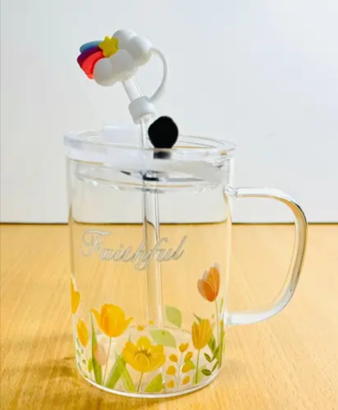 Picture of 1 Floral Design Premium Jar Mug- Elegant Glass Container for Storage, Preservation and Decor, Airtight Lid, Versatile and Stylish Jar, Milkshake, Coffee & Juice Jar with Straw Multicolor