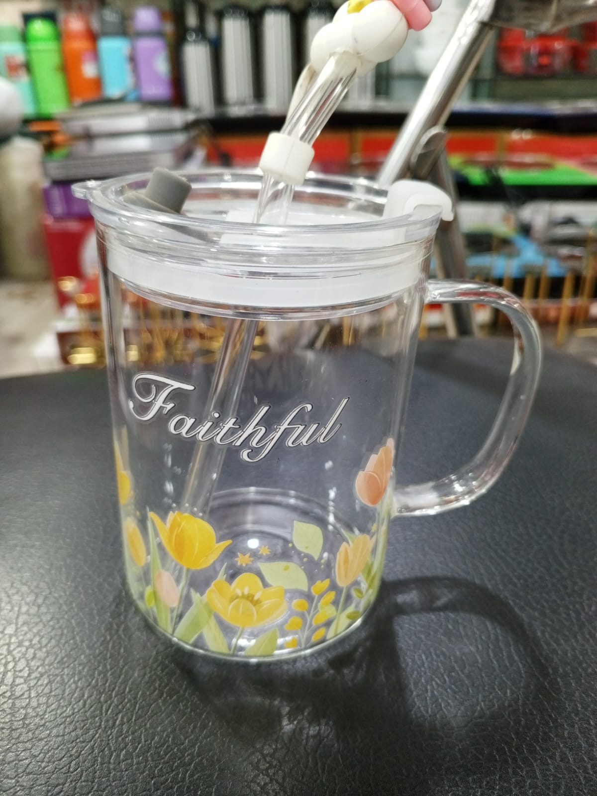 Picture of 1 Floral Design Premium Jar Mug- Elegant Glass Container for Storage, Preservation and Decor, Airtight Lid, Versatile and Stylish Jar, Milkshake, Coffee & Juice Jar with Straw Multicolor