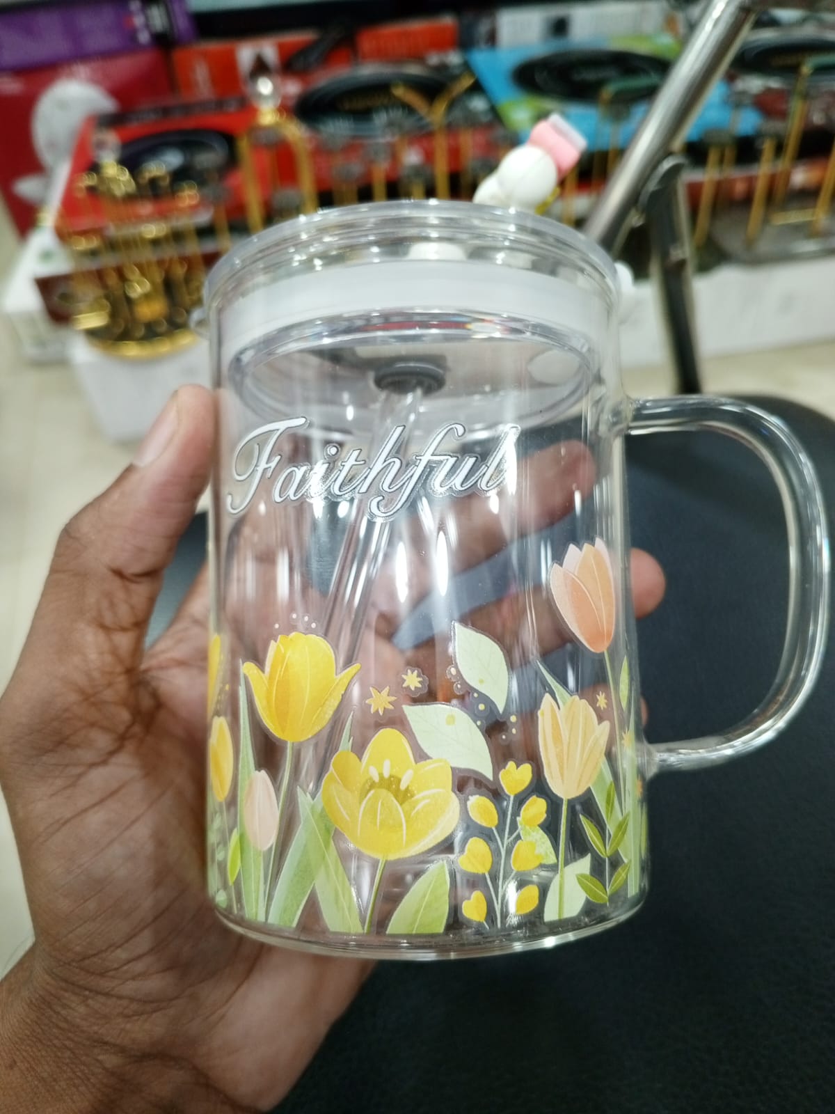 Picture of 1 Floral Design Premium Jar Mug- Elegant Glass Container for Storage, Preservation and Decor, Airtight Lid, Versatile and Stylish Jar, Milkshake, Coffee & Juice Jar with Straw Multicolor