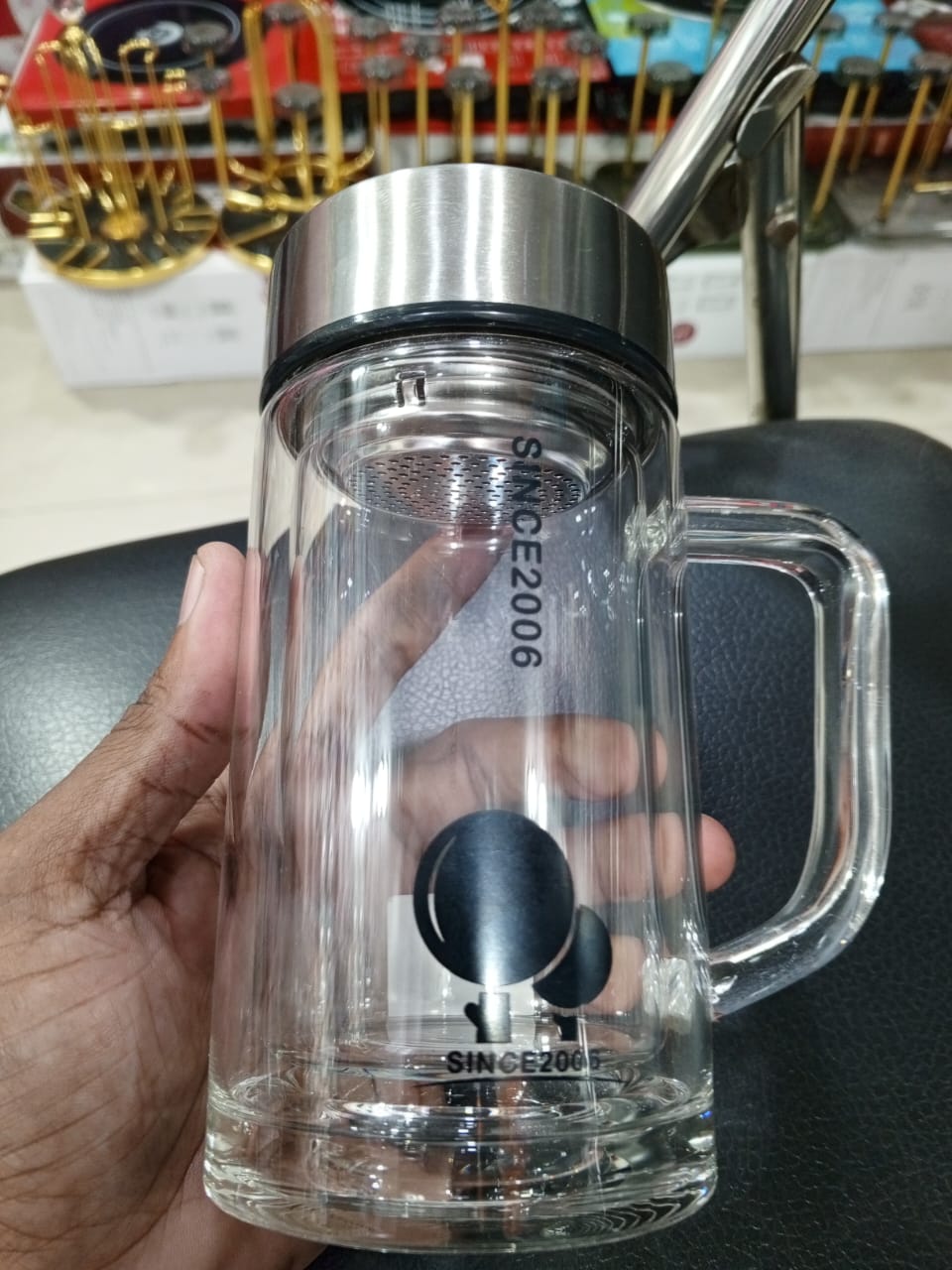 Picture of 1 Double Wall Glass Green Tea Bottle Multicolor